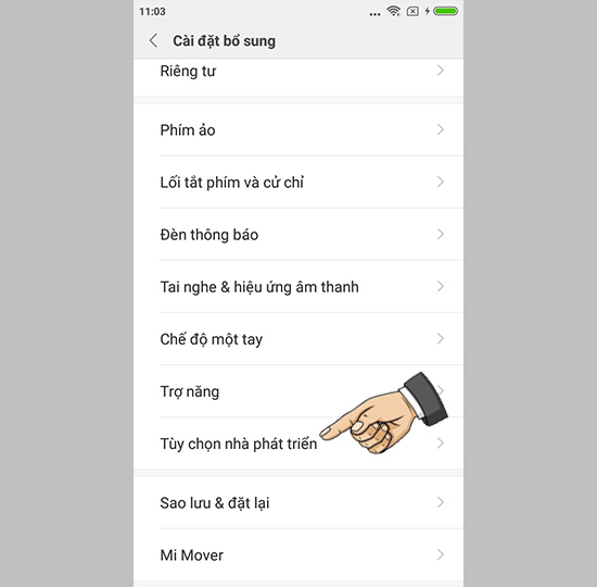 ​Vào tùy chọn nhà phát triển